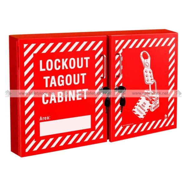 Yellow Lockout Tagout Station with Interchangeable Shelves