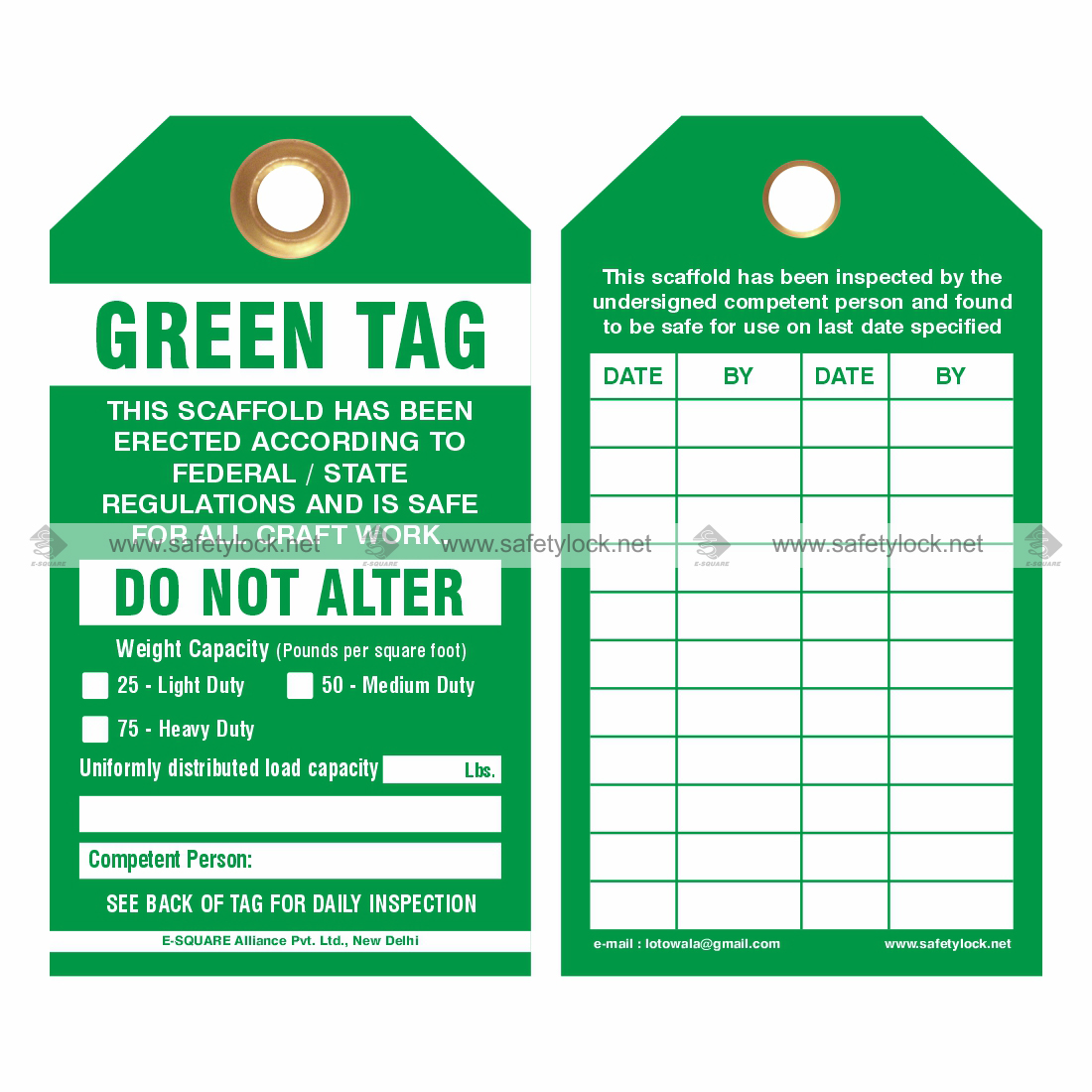 Green Color Scaffolding Tags - Green Tag - Do not Alter - E-Square