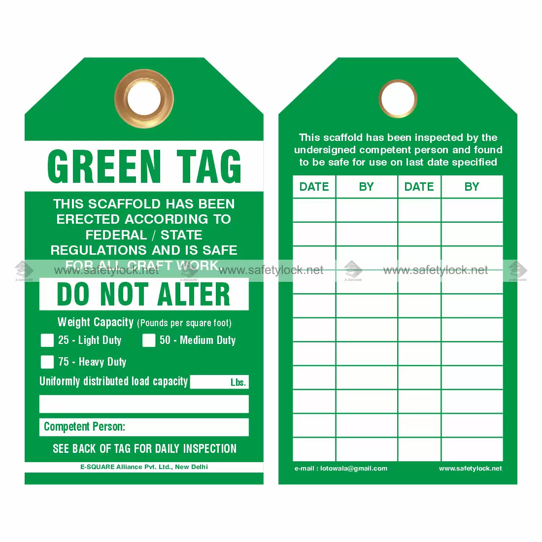 Green Color Scaffolding Tags - Green Tag - Do not Alter - E-Square